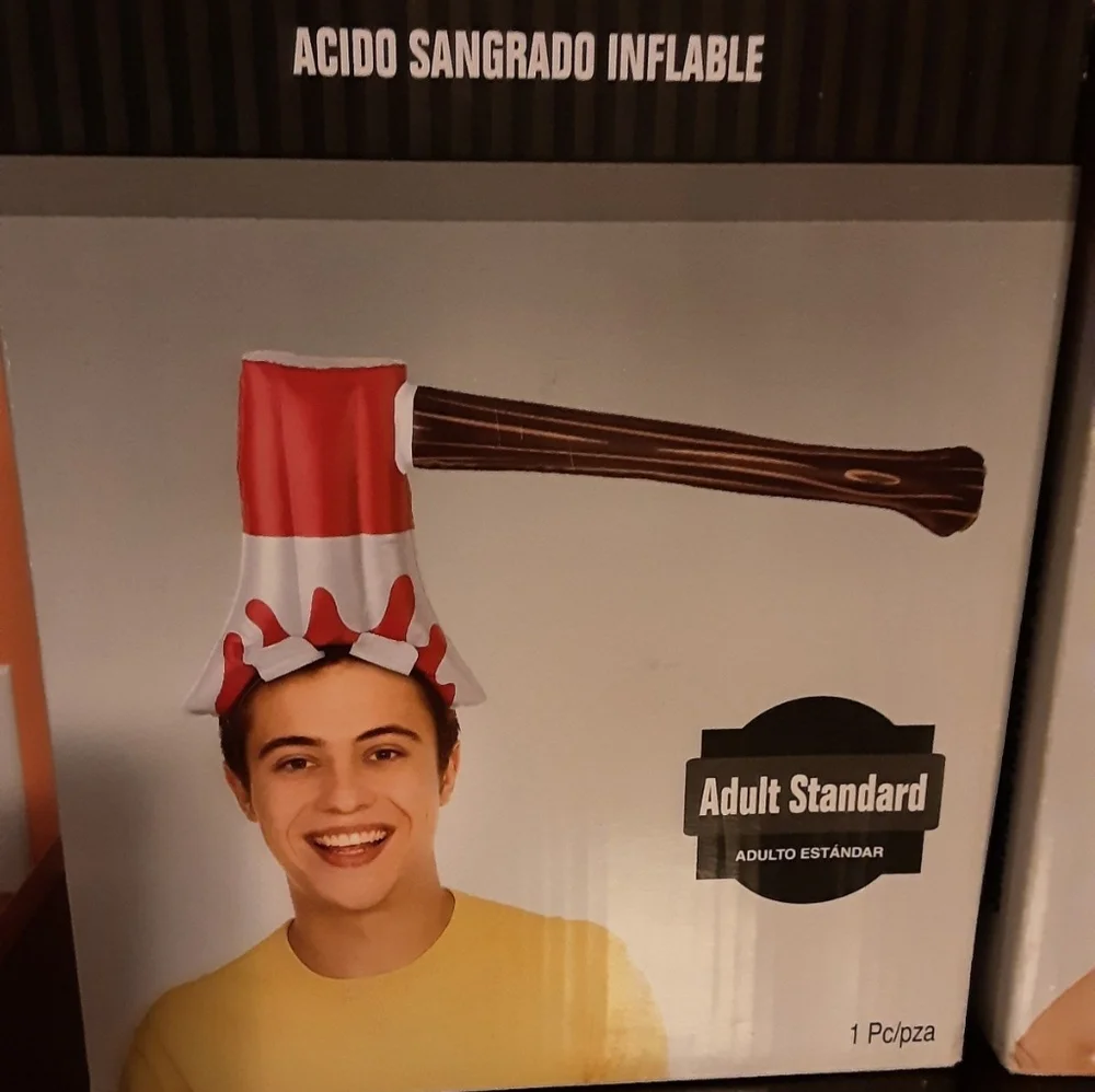 NEW (2) Inflatable Halloween Costume Accessories/Hats - Witch hat & Bloody Axe